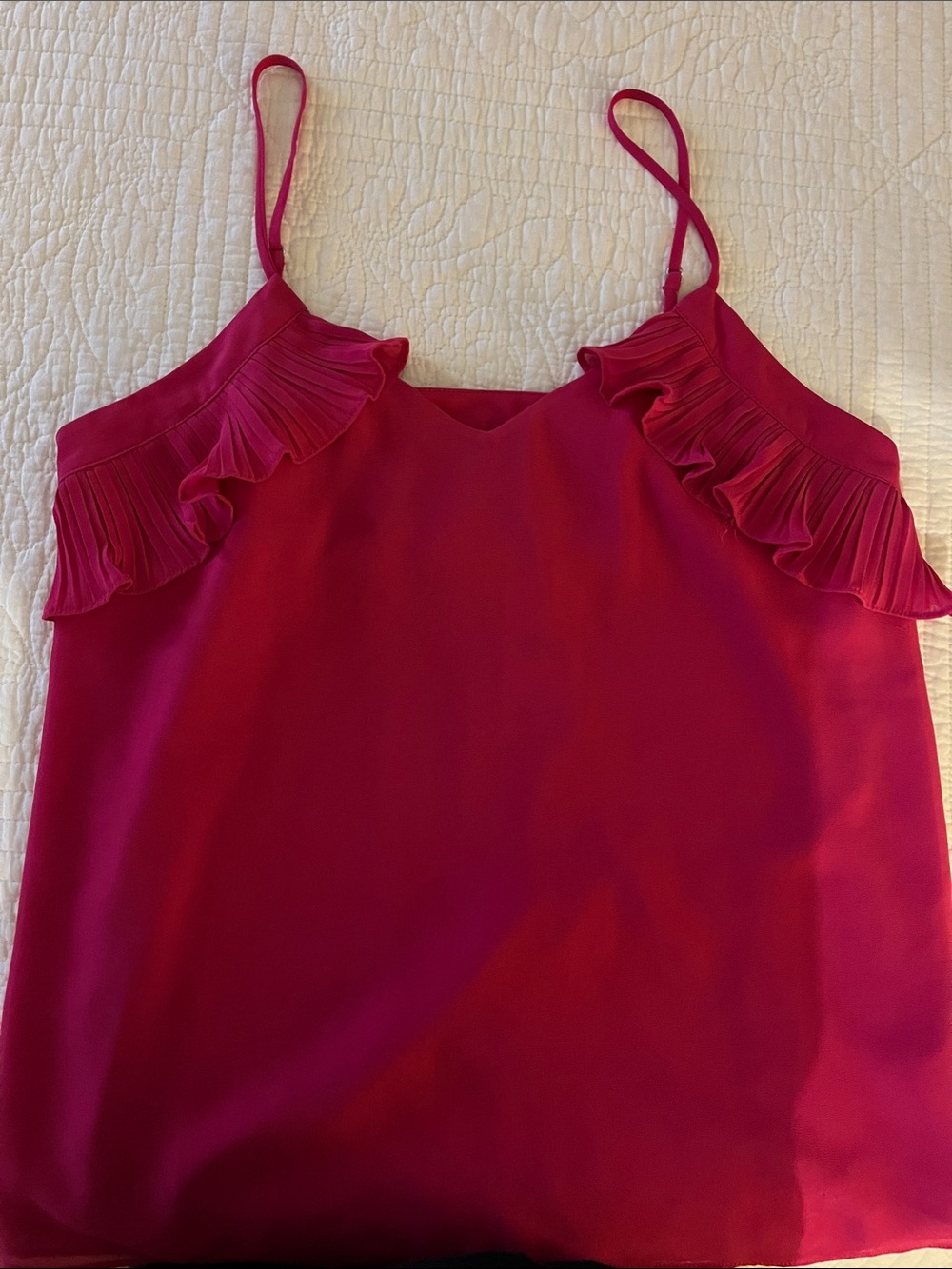 Naked Zebra Hot Pink Pleated Ruffle Spaghetti Strap Camisole